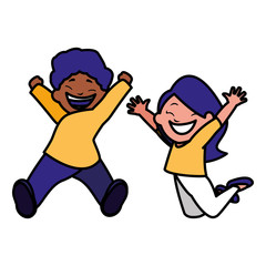 happy kids couple celebrating interracial characters