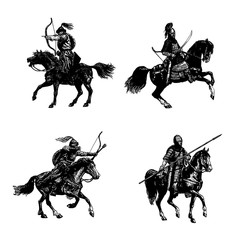 Medieval mounted knights. Heavy armored magyar (hungarian) riders. © Lunstream