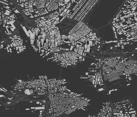 Satellite view of Boston, map of the city with house and building. Skyscrapers. Usa. 3d rendering