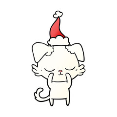 cute gradient cartoon of a dog wearing santa hat