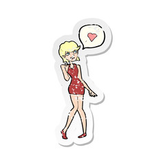 retro distressed sticker of a cartoon woman in love