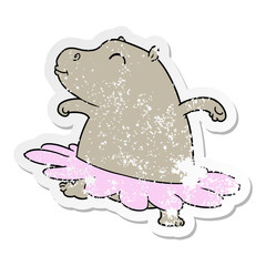 distressed sticker of a cartoon hippo ballerina