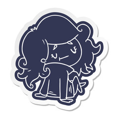 cartoon sticker of a cute kawaii girl