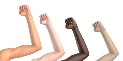 Female revolution, strike, protest hands 3d render