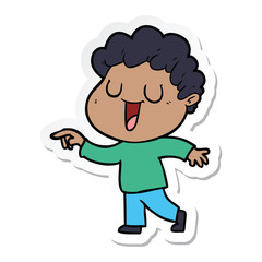 sticker of a laughing cartoon man pointing