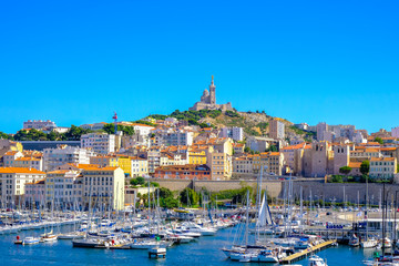 MARSEILLE, FRANCE - AUGUST 11, 2018 - Marseille embankment with yachts and boats in the Old Port...