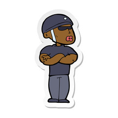 sticker of a cartoon security guard