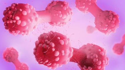 3d illustration of a cancer cell in the process of cytokinesis