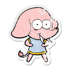 distressed sticker of a happy cartoon elephant