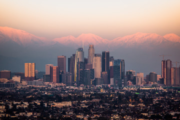 LA Skyline with Snow at Sunset 08