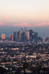 LA Skyline with Snow at Sunset 06