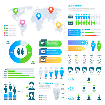 Business statistics graph, demographics population chart, people modern infographic vector elements
