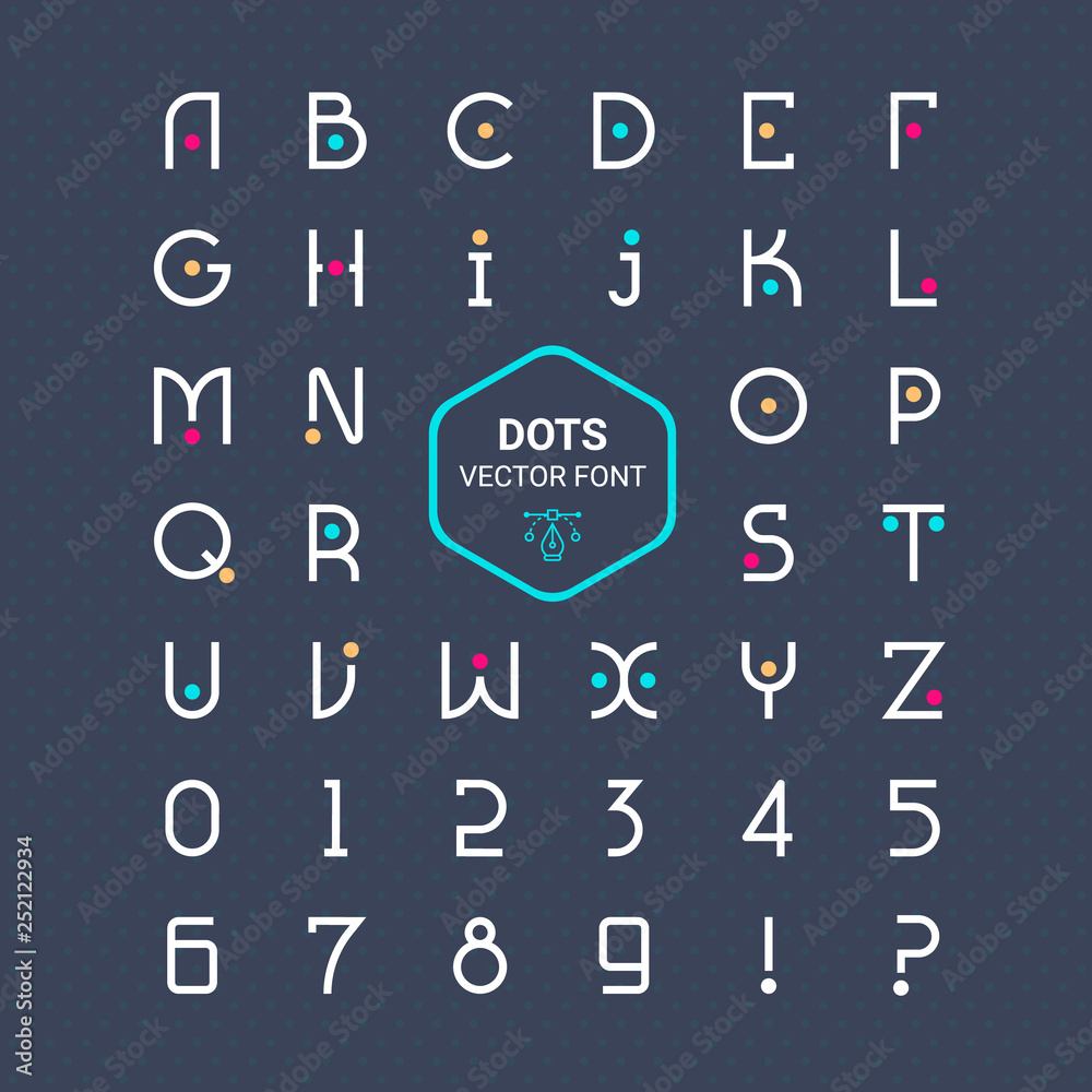 Fototapete rounded font. vector alphabet with dots effect letters.