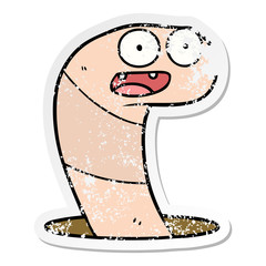 distressed sticker of a cartoon worm