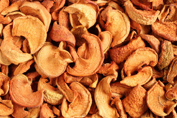 Heap of dried apple slices. Closeup. Background