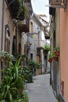 Narrow street in old town, Randazzo, Sicily, Italy