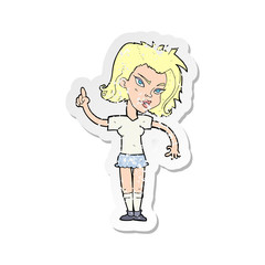 retro distressed sticker of a cartoon woman with idea