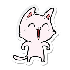 sticker of a happy cartoon cat meowing