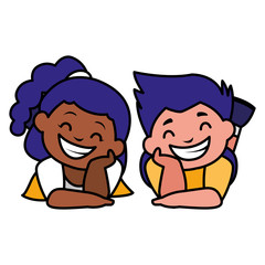 happy kids couple interracial characters