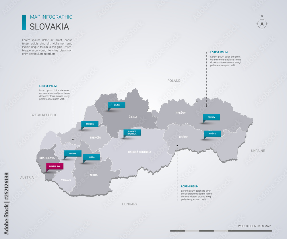 Wall mural slovakia vector map with infographic elements, pointer marks.