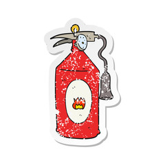 retro distressed sticker of a cartoon fire extinguisher