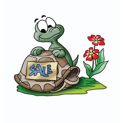 Cartoon Turtle Selling His House Vector Illustration