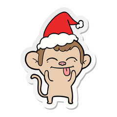 funny sticker cartoon of a monkey wearing santa hat