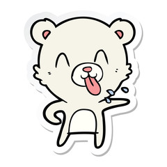 sticker of a rude cartoon polar bear sticking out tongue