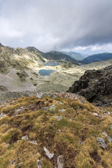 Amazing Landscape with fog over Musalenski lakes,  Rila mountain, Bulgaria