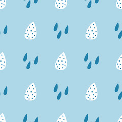 Seamless pattern with repetitive drops of rain. Children's print with raindrops.