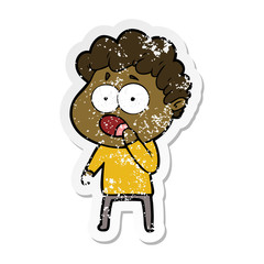 distressed sticker of a cartoon man gasping in surprise