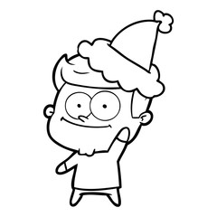 line drawing of a happy man wearing santa hat