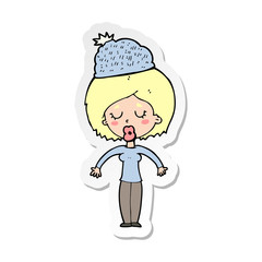sticker of a cartoon woman wearing winter hat