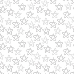 Fototapeta na wymiar Seamless pattern with pastel gray hand drawn stars on white background. Sky background. Cute wrapping paper. Vector illustration.