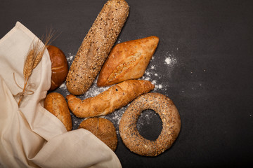 Assortment of baked goods on dark background