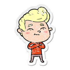 distressed sticker of a happy cartoon man