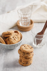 cookies and glasses on wooden table