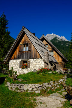 Slovenia, Soca Valley, near Trenta, alpine hut in Triglav National Park