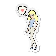 sticker of a cartoon woman with love heart