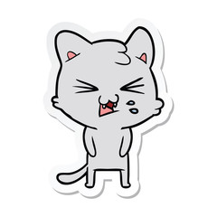 sticker of a cartoon hissing cat
