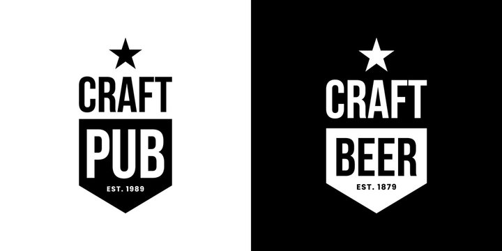 Modern craft beer drink isolated vector logo sign for bar, pub, store, brewhouse or brewery. Premium quality mug logotype emblem illustration set. Brewing fest fashion t-shirt badge design bundle.