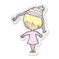 sticker of a cartoon woman wearing winter hat