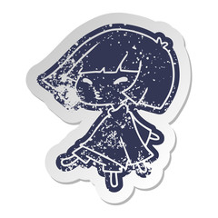 distressed old sticker of a cute kawaii girl