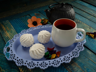Delicious sweet marshmallow with tea