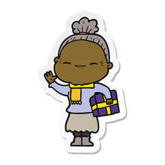 sticker of a cartoon peaceful old woman