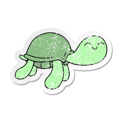 distressed sticker of a quirky hand drawn cartoon turtle