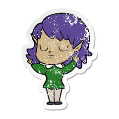 distressed sticker of a cartoon elf girl