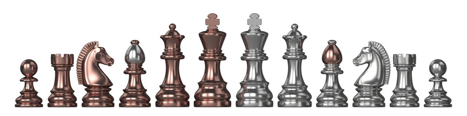 Silver and bronze all chess pieces 3D