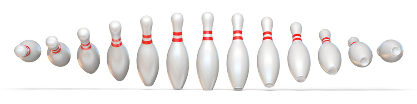 Set of bowling pins while rotatig 3D