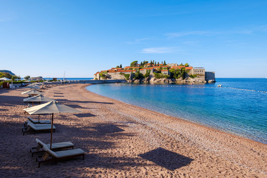 Montenegro, Adriatic Coast, Hotel Island Sveti Stefan and beach, near Budva